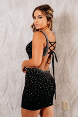 Sparkly Black Backless Tight Short Homecoming Dress/Mini Dress With Beadings