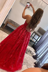 Long Red Strapless Prom Dress in A-Line Style