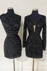 Sparkly Light Purple Sequins Tight Short Homecoming Dress/Mini Dress With Long Sleeves