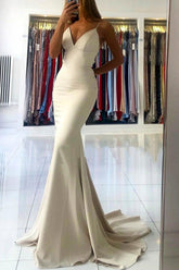 Simple Mermaid Prom Dress with Ivory Spaghetti Straps