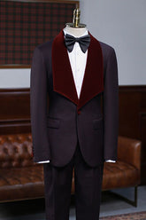 Alexander Unique Burgundy with Velvet Lapel Two-Piece Wedding Suit for Grooms