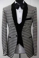Handsome Three-Piece Bespoke Houndstooth Blazer Groomsmen Outfits