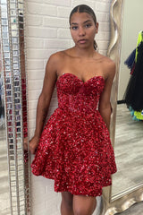 Sparkly White Corset Sweetheart A-Line Short Homecoming Dress/Mini Dress with Pockets