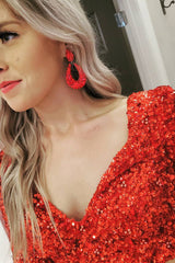 Sparkly Red Sequined Two Piece Tight Short Homecoming Dress/Mini Dress with Sleeves