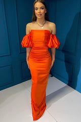 Elegant Off-The-Shoulder Mermaid Bubble Sleeves Evening Dress