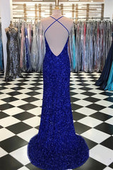 Mermaid Prom Dress with Royal Blue Sequins