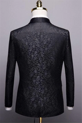Unique Slim Fit Two-Piece Black Jacquard Shawl Lapel Men's Suits Wedding Groom Tuxedos