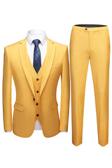 Fashion Yellow Summer Notch Collar Wedding Suit with Three Pieces