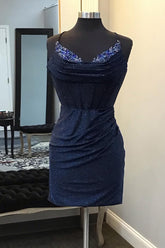 Glitter Navy Beaded Corset Lace-Up Back Tight Short Homecoming Dress/Mini Dress
