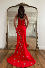 Red Long Prom Dress with Mermaid Silhouette and Front Split Strapless