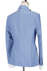 Glamorous Blue Casual Prom Suit Peaked Lapel with Ruffles for Guys