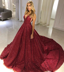 Burgundy Sleeveless Sequins Evening Dress