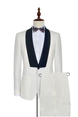 Black Knife Collar Classic White One-Button Wedding Suits for Men Wedding Tuxedos