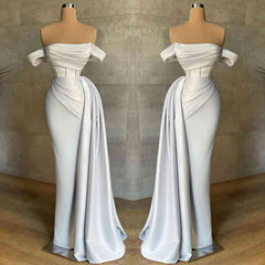 Nobel Off-the-Shoulder White Strapless Mermaid Evening Dress With Ruffles