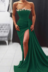 Orange Mermaid Strapless Long Evening Dress With Split