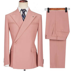 Best-Fitted Pink Peaked Lapel Wedding Blazer for Groom with Ruffles