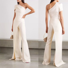 Charming White One-Shoulder Sleeveless Jump Suit