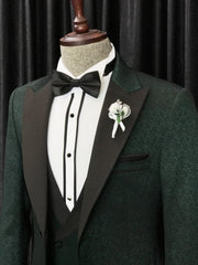 Bert Dark Blue Chic Peaked Lapel Jacquard Three-Piece Men's Suits