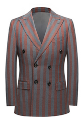 Casual Summer Red and Gray Stripes Double-Breasted Wedding Suit Ideas
