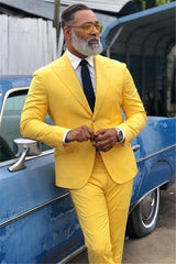 Fashion Yellow Party Prom Suit for Man with Peaked Lapel