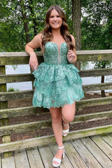Sparkly Blue Sequins Corset Short Homecoming Dress/Mini Dress With Ruffles