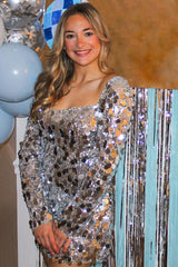 Sparkly Silver Long Sleeves Short Homecoming Dress/Mini Dress
