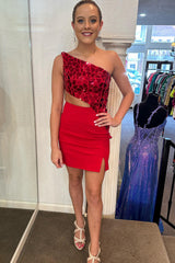 Black Mirror One Shoulder Tight Short Homecoming Dress/Mini Dress