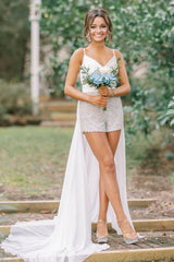 Sparkly Blue Beaded Detachable Train Short Homecoming Dress/Mini Dress