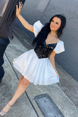 White Mirror A Line Tiered Short Homecoming Dress/Mini Dress