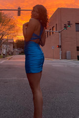 Sparkly Blue Beaded Tight Short Homecoming Dress/Mini Dress