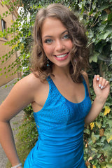 Sparkly Blue Beaded Tight Short Homecoming Dress/Mini Dress