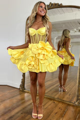 Pink Corset A Line Short Homecoming Dress/Mini Dress With 3D Flowers