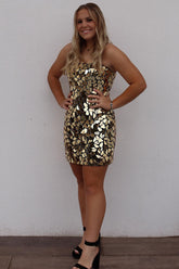 Sparkly Gold Mirror Short Tight Homecoming Dress/Mini Dress