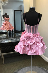 Pink Corset A Line Short Homecoming Dress/Mini Dress With 3D Flowers