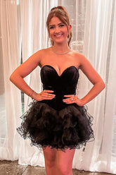 Black Sweetheart A Line Tiered Short Homecoming Dress/Mini Dress