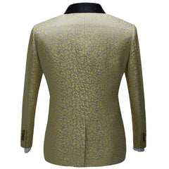 Glamorous Shawl Lapel with Gold Jacquard Black Reception Suit for Groom