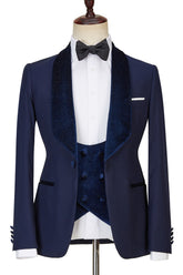 Latest Design Navy Blue Best Fitted Dylan Three-Piece Sparkle Men's Suits