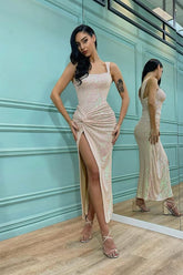 Mermaid Elegant Shoulder Straps Sequins Evening Dress With Split