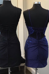 Sparkly Black Sequin Tight Short Homecoming Dress/Mini Dress with Appliques