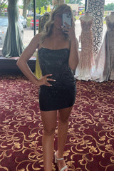 Tight Black Open Back Sequins Homecoming Dress/Mini Dress