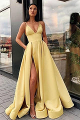 Black Long Prom Dress with Spaghetti Straps and a Slit in A-Line Style