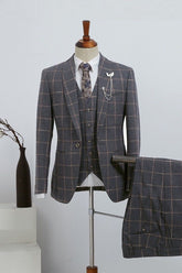Fashion Slim Fit Dark Gray Plaid Three-Piece Custom Business Suit