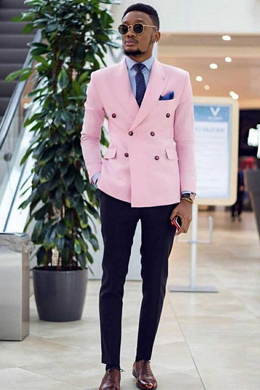 Fashion Pink Peaked Lapel Double-Breasted Man's Wedding Suits