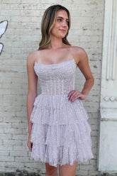 Lilac Corset A-Line Short Tulle Homecoming Dress/Mini Dress