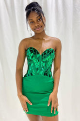 Sparkly Green Corset Sweetheart Tight Short Mirror Homecoming Dress/Mini Dress