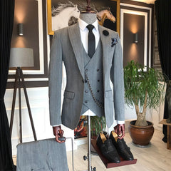 Modern Gray Peaked Lapel One-Button Three-Piece Business Men's Suits