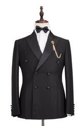 Classic Satin Double-Breasted Peak Lapel Black Men's Wedding Suit Groom Tuxedos
