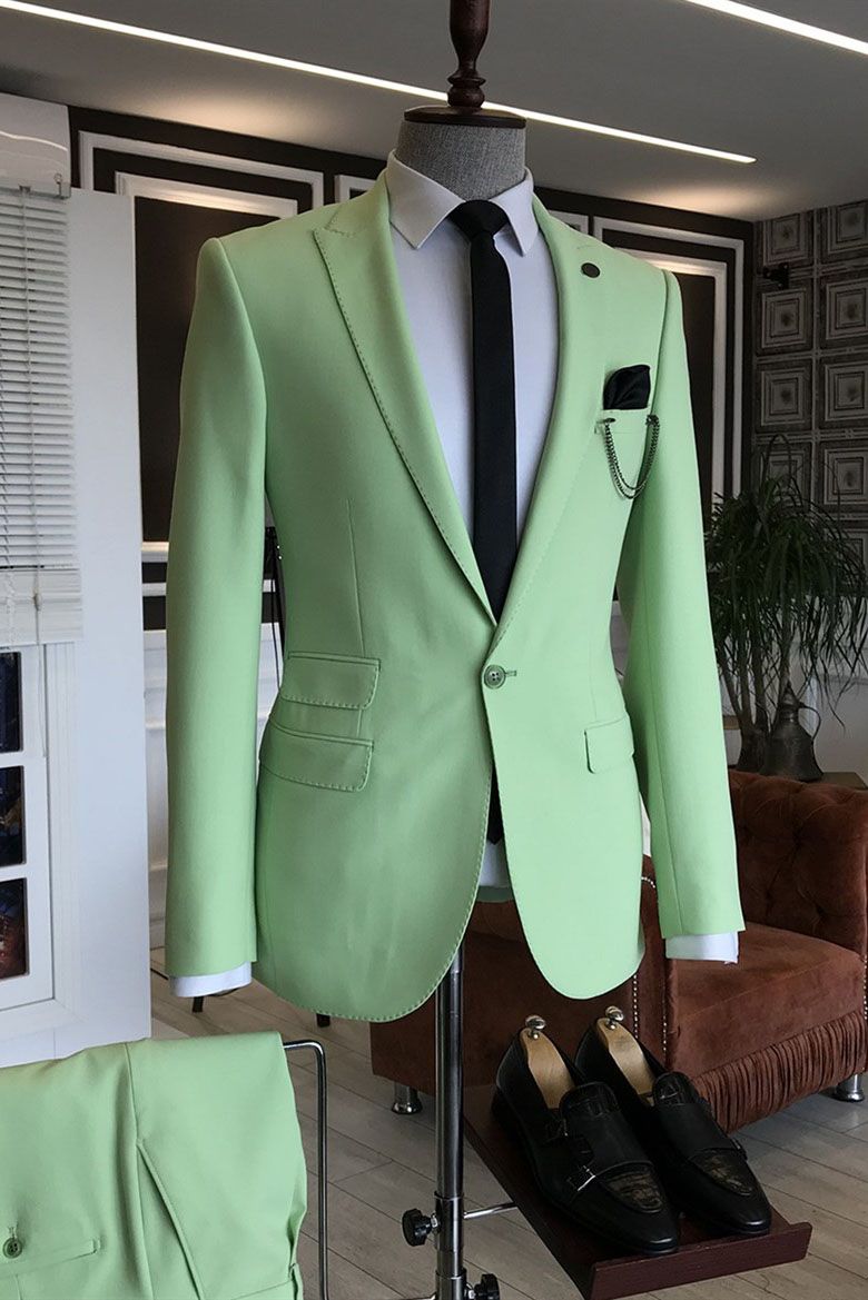 David Light Green Peaked Lapel Men's Prom Suits with Three Flaps