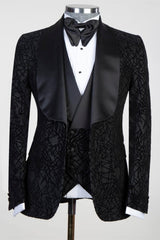 Newest Darren Black Three-Piece Shawl Lapel Jacquard Men's Suits