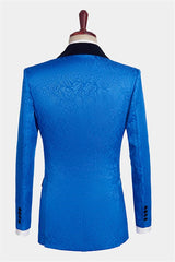 Royal Blue Slim Fit Wedding Suits Floral Jacquard Tuxedo (Jacket Vest Pants Shirt)